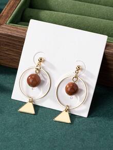 1 对金属镂空几何设计珍珠吊坠耳环，适合女性聚会、宴会、礼物 - 金黃色 - 查看 4