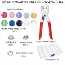 Set de 50-200 piezas de botones a presión huecos y sólidos de colores, juego de alicates de acero inoxidable para coser, manualidades, ropa, accesorios DIY, pantalones, baberos, sombreros, zapatos, paraguas, tutorial para principiantes (color aleatorio)