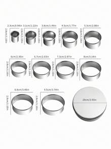 3件/11件/12件装不锈钢蛋糕模具，饺子皮切割器，饼干切割器，圆形慕斯圈，水果蔬菜切割器 - 銀色 - 查看 2