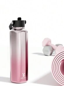 Meoky Bouteille d'eau isolée de 24 oz avec couvercle à double paille, 24 heures de froid, étanche, tasse isotherme en acier inoxydable, mug de voyage, bouteille d'eau de sport en acier inoxydable à double paroi pour l'extérieur, la salle de sport, les voyages et l'école - argent rose - Voir 10