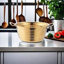 1pc 金色不锈钢小煮锅 内径21cm无盖 304加厚不锈钢 可煮面条蔬菜 适用于电磁炉和煤气炉 - 彩色 - 查看 2