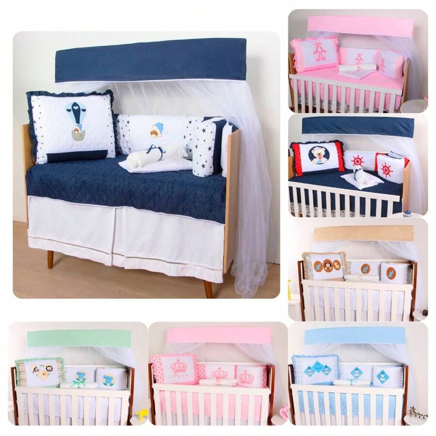 10 Piece American Crib Kit With Embroidered Side Protector For Boys And Girls - Gấu bóng biển - Xem 1
