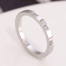 1pc Fashionable Stainless Steel Gold/Rose Gold/Silver Couple Ring With Shiny Cubic Zirconia, Wedding/Christmas Gift - White Diamond - View 21