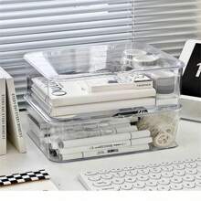 1 件装亚克力透明桌面收纳盒带盖，文件整理盒带盖，适用于办公室 - 均碼 - 查看 8