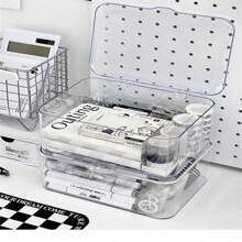 1 件装亚克力透明桌面收纳盒带盖，文件整理盒带盖，适用于办公室 - 均碼 - 查看 7