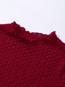 Tween Girls Fashion Casual Plaid Patchwork Flocked Mesh Bow Decor Asymmetric Hem Dress - Red - View 3
