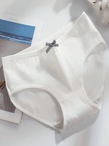 5pcs Women Panties, Bow Detail Simple Solid Colored Mid-Rise Full Coverage Triangle Underwear - Multicolor - View 8