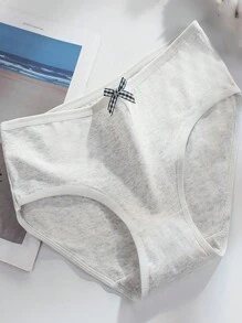 5pcs Women Panties, Bow Detail Simple Solid Colored Mid-Rise Full Coverage Triangle Underwear - Multicolor - View 10
