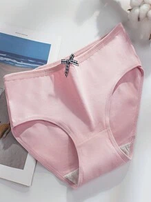 5pcs Women Panties, Bow Detail Simple Solid Colored Mid-Rise Full Coverage Triangle Underwear - Multicolor - View 6