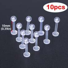 10-50pcs Clear Acrylic Lip Ring Piercing, Simple Style, Flexible Bar Body, 6/8/10/12mm, Uncoated, No Setting, Men's Body Piercing Jewelry, Ear Cartilage Tragus Helix Retainer Earrings - Lip Studs - View 16