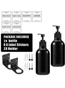 WCIC Bình đựng dầu gội và sữa tắm màu đen bóng 500ml có thể nạp lại, chai riêng, gắn tường có nhãn, dùng cho vòi sen, khách sạn, bình đựng xà phòng thủ công, gắn tường, giá đỡ bằng thép không gỉ, bình đựng dầu gội di động, hộp đựng xà phòng lỏng có thể nạp lại - Nhiều màu - Xem 13