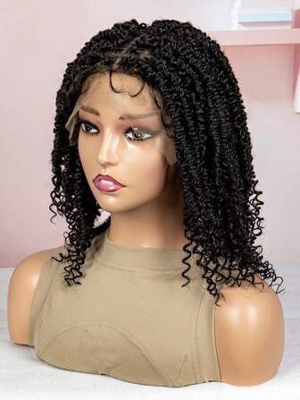 A ANYTIME Braided Wigs For Women Lace Front Knotless Box Short Bob Twist Braided Wigs Synthetic Lace Front Braided Wigs With Baby Hair Handmade Braided Wigs