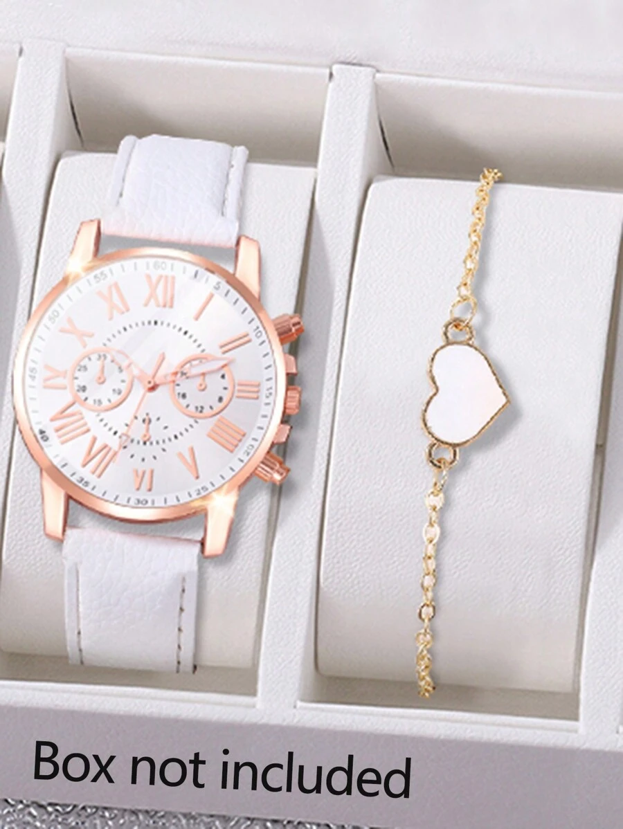 2 chiếc đồng hồ thạch anh thời trang thanh lịch dễ thương cho bé gái, dây đeo bằng da, đồng hồ đeo tay hình trái tim tinh tế dành cho bé gái, quà tặng Giáng sinh cho bạn bè, quà tặng Lễ Tạ ơn cho chuyến đi trở lại trường học, món quà thiết yếu - trắng - Xem 1
