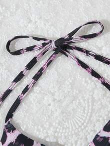 Women's Leopard Print Bikini Swimwear Top, Casual For Beach Party & Summer Vacation - Pink - View 4