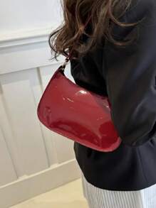 Bolsa Feminina Baguete de Ombro Brilhante com Fecho de Zíper