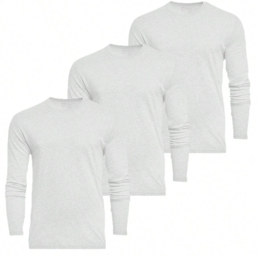 Kit 3 Slim Long Sleeve T-Shirts Daily Comfort Cotton - 白色 - 查看 1