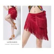 Falda con flecos para baile de mujer, falda envolvente con flecos sexy para bailes latinos como salsa, tango y baile de salón, minifalda con shorts - Multicolor - Ver 11