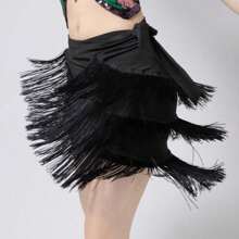 Falda con flecos para baile de mujer, falda envolvente con flecos sexy para bailes latinos como salsa, tango y baile de salón, minifalda con shorts - Multicolor - Ver 3