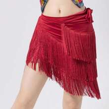 Falda con flecos para baile de mujer, falda envolvente con flecos sexy para bailes latinos como salsa, tango y baile de salón, minifalda con shorts - Multicolor - Ver 5
