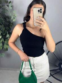 Women's Cropped Trico Modal Blouse Mula Manca Tricot Summer - 黑色 - 查看 2