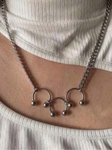 1pc Fashionable Personalized Silver-Tone Twisted Chain Nose Clip Pendant Necklace For Women, Suitable For Parties Or Daily Wear - Silver - View 7