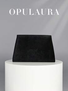 OpulAura 女士优雅秋冬奢华天鹅绒翻盖手拿包，闪亮水钻装饰简约时尚晚宴包，适合正式场合、派对/婚礼/活动、生日/圣诞节礼物，带链条 - 黑色 - 查看 3