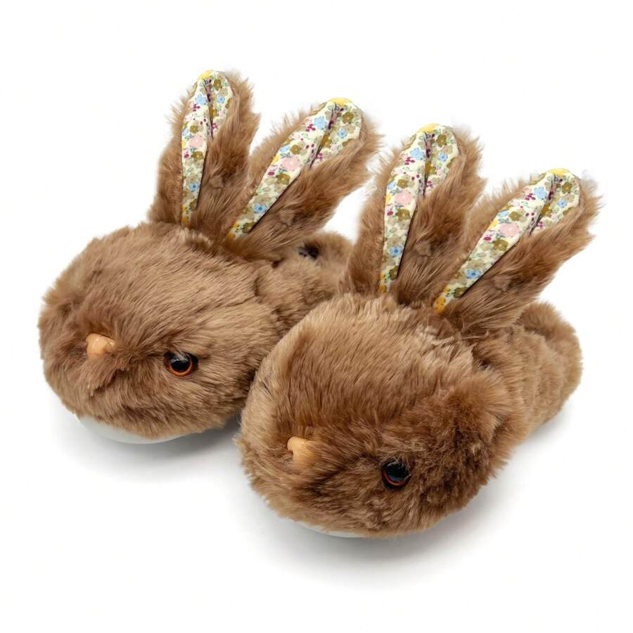 Women Bunny Slippers Cartoon Rabbit Slippers, Fluffy Plush Animal Slippers Winter Indoor Outdoor Slippers Warm Cozy Comfy Home Floor Slipper Shoes - 棕色 - 查看 1