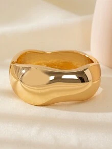 CHICVUE 1 pieza Brazalete de metal en forma de gota de agua asimétrico y minimalista de estilo vintage, diseño geométrico abstracto exagerado y simplificado, elegante y lujoso, adecuado para el uso diario, vacaciones, regalos, reuniones con amigos, eventos de moda, accesorios de pasarela, regalos de Navidad - Amarillo Oro - Ver 8