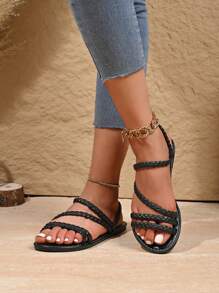 New Fashionable Versatile Casual Lightweight Comfortable Round Toe Flat Sporty Sandals For Women, Summer - Black - View 5