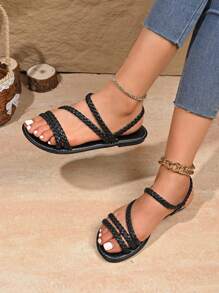 New Fashionable Versatile Casual Lightweight Comfortable Round Toe Flat Sporty Sandals For Women, Summer - Black - View 1