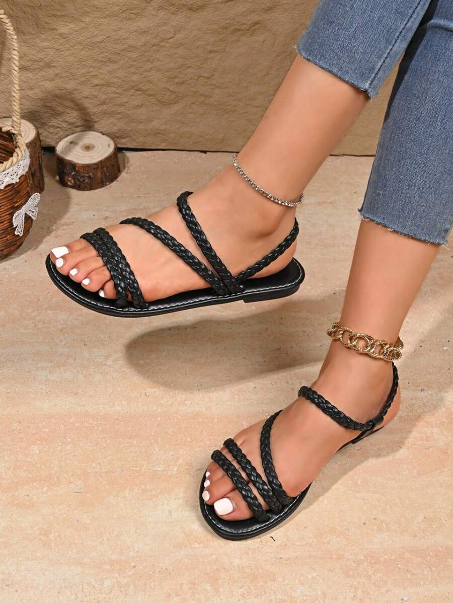 New Fashionable Versatile Casual Lightweight Comfortable Round Toe Flat Sporty Sandals For Women, Summer - Black - View 1