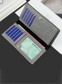 1pc Men's Long Slim Design Snap Button Wallet, Korean Style Casual Canvas Bifold Wallet, Multi-Function New Model, Suitable For Teens, Casual, Outdoor, Athletic, Vacation, Travel, Graduation Gifts, Birthday Dress Accessories