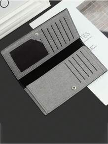 1pc Men's Long Slim Design Snap Button Wallet, Korean Style Casual Canvas Bifold Wallet, Multi-Function New Model, Suitable For Teens, Casual, Outdoor, Athletic, Vacation, Travel, Graduation Gifts, Birthday Dress Accessories