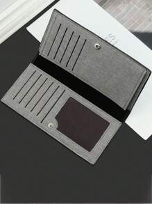 1pc Men's Long Slim Design Snap Button Wallet, Korean Style Casual Canvas Bifold Wallet, Multi-Function New Model, Suitable For Teens, Casual, Outdoor, Athletic, Vacation, Travel, Graduation Gifts, Birthday Dress Accessories