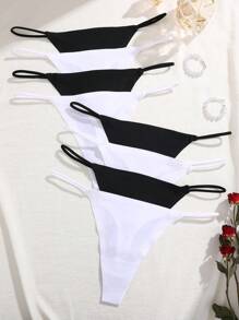 8pcs/Set Solid Color Seamless Thin-Edge Low-Rise Thong Panties, Comfortable & Sexy For Women - 彩色 - 查看 9