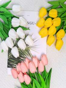 4pcs Artificial PU Mini Tulip, Wedding Photography Prop, Home Decor Fake Flowers