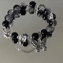 Women Bracelet Imitation Opal Butterfly Pendant Elastic Bead Chain Bracelet Lady Birthday Gift Exquisite Wrist Bracelet Jewelry