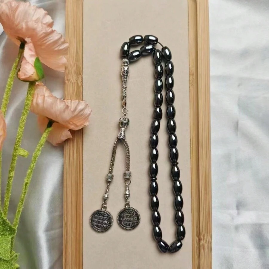 33 件黑龟石 8*11 毫米椭圆形穆斯林念珠 Tasbih，中东阿拉伯语 - 黑色 - 查看 1