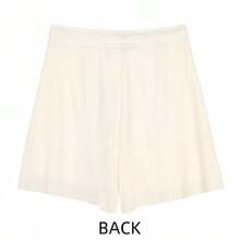 Skechers 女士褶皱宽松针织短裤，舒适休闲，弹性抽绳，简约优雅高端 - 米色 - 查看 4