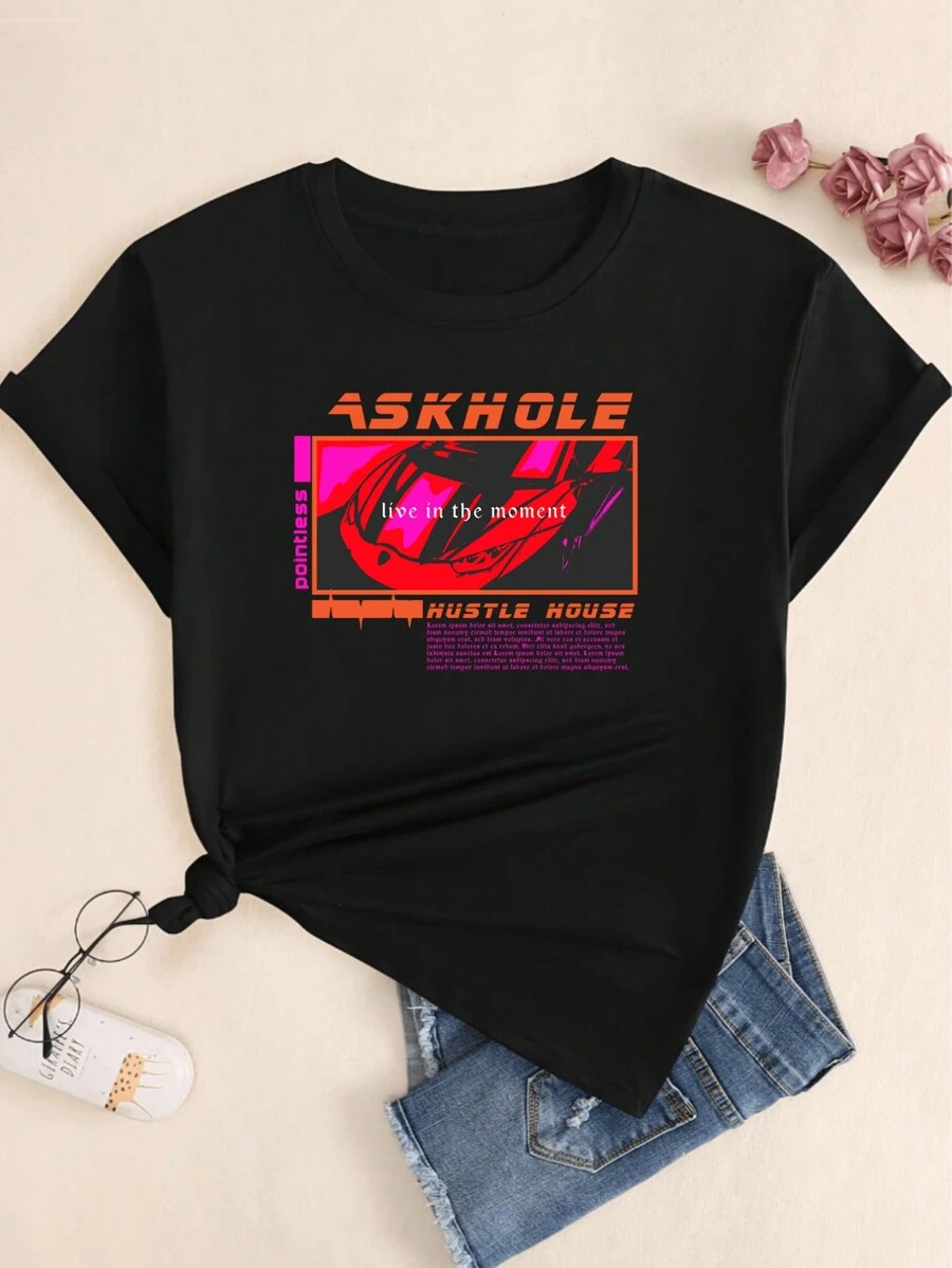 Cotton T-Shirt Comfort Car Streetwear Style Breathable Babylook T-Shirt Summer - 黑色 - 查看 1