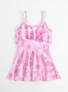 1 pezzo Costume da bagno intero con graziosa fantasia da sirena per ragazze pre-adolescenti