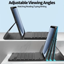 适用于三星 Galaxy Tab / iPad / Redmi Pad SE 的可拆卸彩色背光蓝牙键盘保护套，超薄轻巧支架保护套，带笔槽（不含 Apple Pencil），黑色保护套 + 黑色键盘