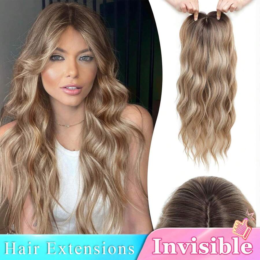Megito Hair Toppers For Women 20inch Wavy Hair Toppers For Women Toppers Hair Pieces For Women With Thinning Hair Synthetic Wig Clip In Hair Topper Wiglets With Fringe Bang Add Hair Volume - Light Brown with Blonde Highlights - 查看 1