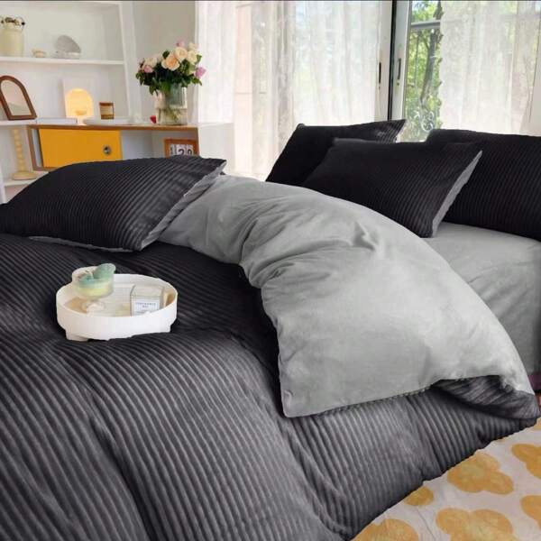 1pc inverno grosso dupla face coral velo conjunto de cama, padrão geométrico, para quarto