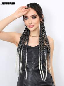 JENNIFER 2PCS Gray Gradient Braided Wig Synthetic Wig, 22 Inches Extensions Long Braid Tissued Sweet Cool Hot Girl Horsetail Braid Suitable For Women Daily Party Use - Gray Ombre - View 5