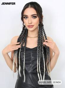 JENNIFER 2PCS Gray Gradient Braided Wig Synthetic Wig, 22 Inches Extensions Long Braid Tissued Sweet Cool Hot Girl Horsetail Braid Suitable For Women Daily Party Use - Gray Ombre - View 4