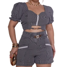 Tailored Set With Braided Crop Top With Tie At The Back, Puffy Princess Sleeves And Shorts With Zipper Closure - màu đen - Xem 5