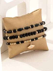 1 Bộ Vòng Tay Cá Nhân Hóa Phong Cách Retro Thanh Lịch Màu Đen Cổ Điển Tối Giản - Nhiều màu - Xem 3