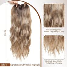 Megito Hair Toppers For Women 20inch Wavy Hair Toppers For Women Toppers Hair Pieces For Women With Thinning Hair Synthetic Wig Clip In Hair Topper Wiglets With Fringe Bang Add Hair Volume - Light Brown with Blonde Highlights - 查看 2