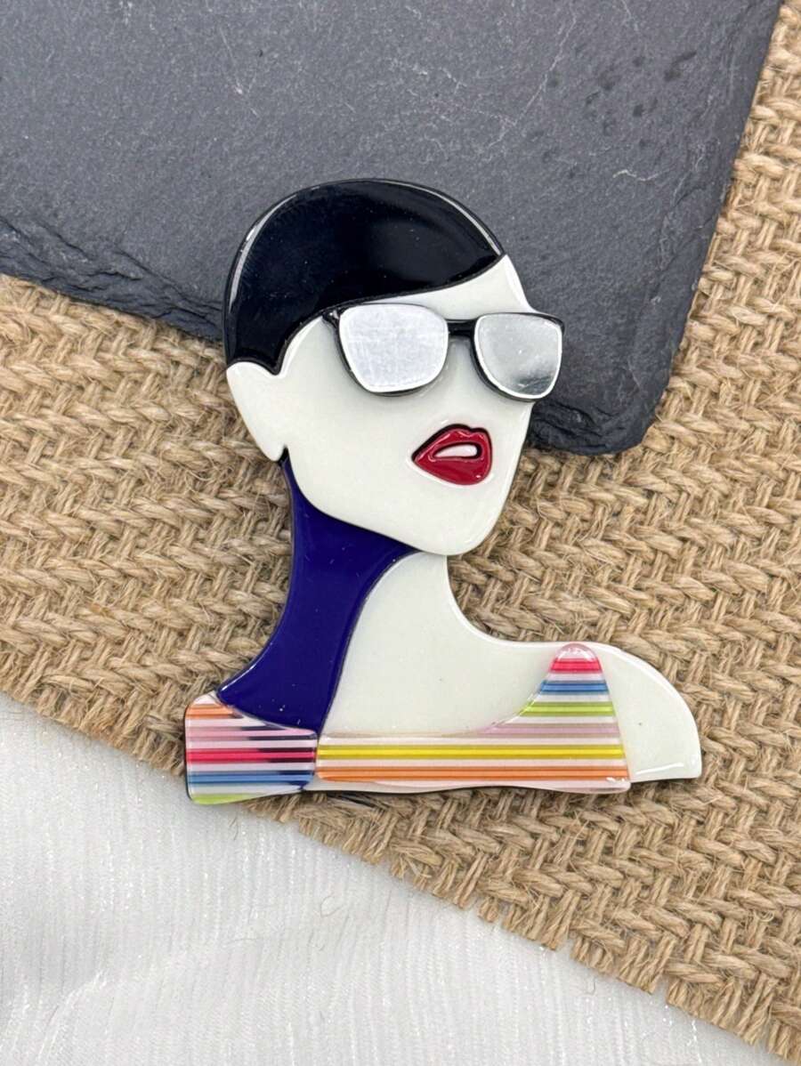 1 件时尚亚克力精致泳装、太阳镜、女孩装、包包装饰胸针 - 彩色 - 查看 1